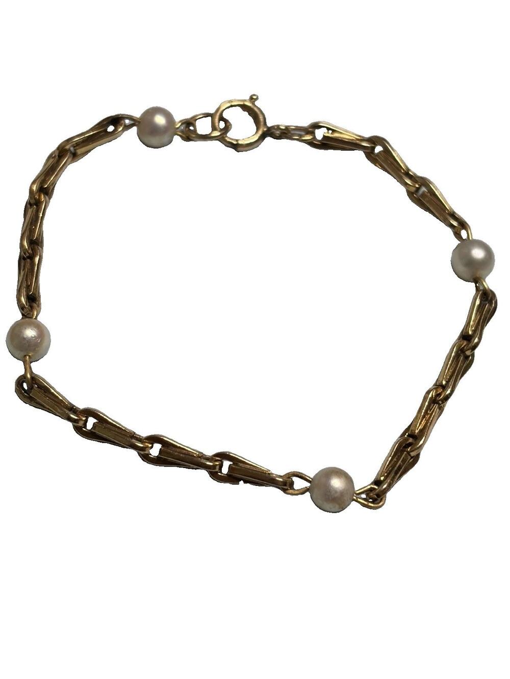 Delicate VTG 1/20 12k Gold Filled Baton Link And Genuine Pearl Bracelet 6.5”